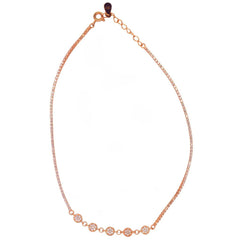 925 Silver & Rose Gold Plated CZ Bezel Anklet – Minimalist Adjustable Tennis Style Foot Bracelet (single)