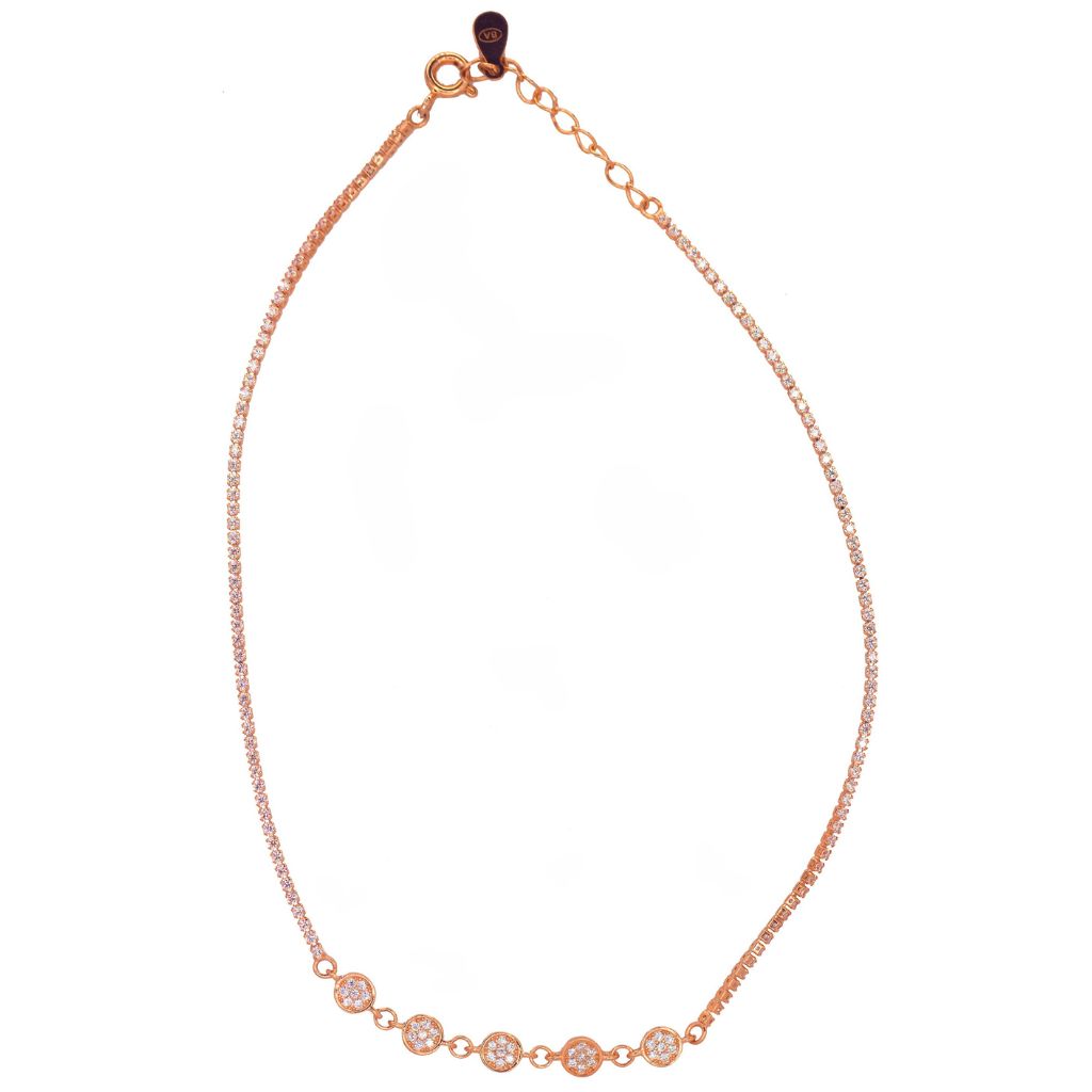 925 Silver & Rose Gold Plated CZ Bezel Anklet – Minimalist Adjustable Tennis Style Foot Bracelet (single)