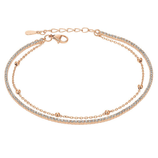 925 Rose Gold Dual Chain Bracelet with Zircon Accents