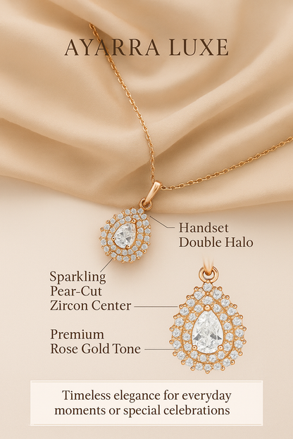 925 Sterling Silver Teardrop Halo Pendant Necklace in Rose Gold Finish