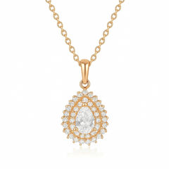 925 Sterling Silver Teardrop Halo Pendant Necklace in Rose Gold Finish