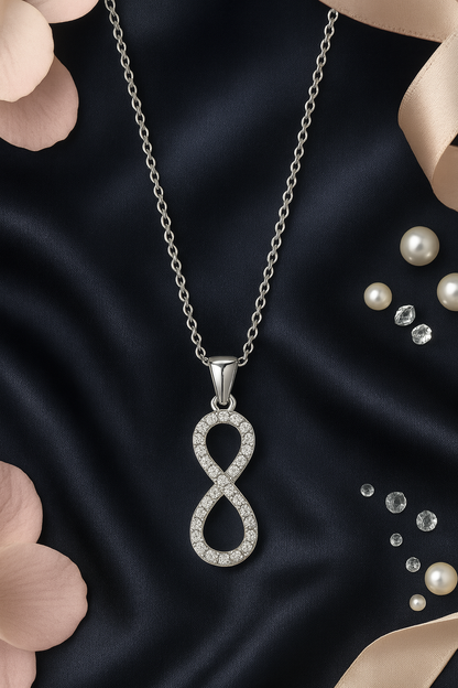 925 Sterling Silver Infinity Pendant Necklace with CZ Stones